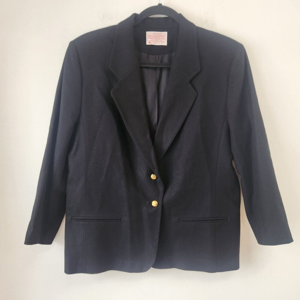 VTG Pendleton 100% Virgin Wool Black Blazer Jacket Made in USA Women's 14